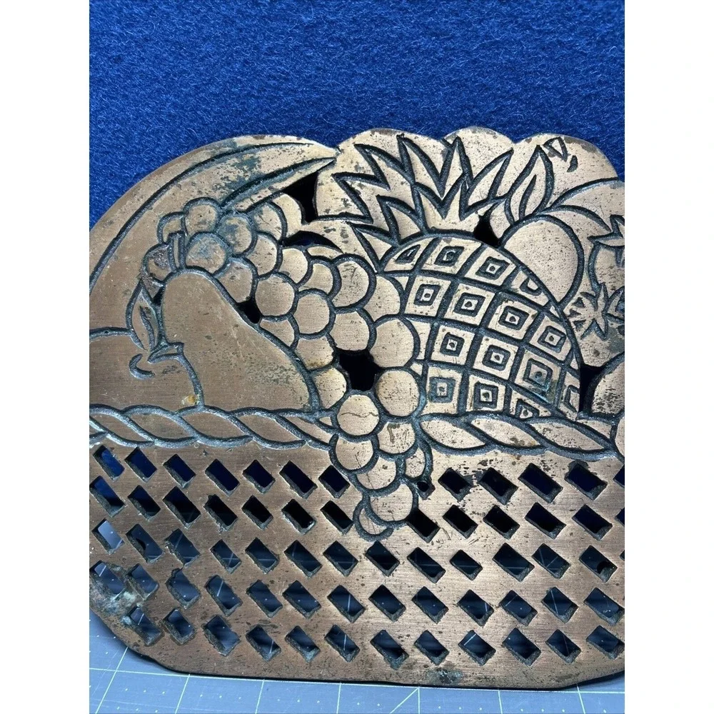 CastIron Copper-tone Fruit Basket Pineapple Metal Trivet Wall Hanger Himark 1983